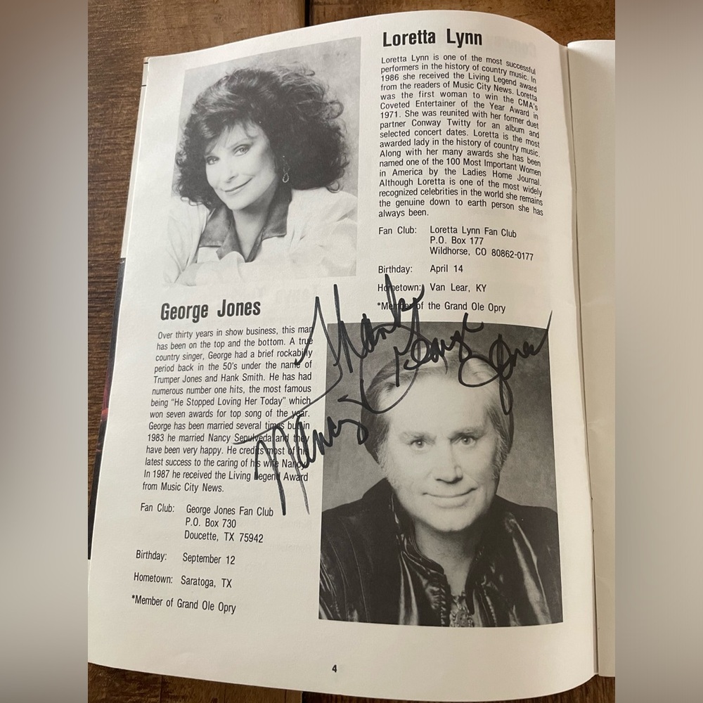 The Best of Country Music 1980’s book with George Jones Autograph & ticket stub